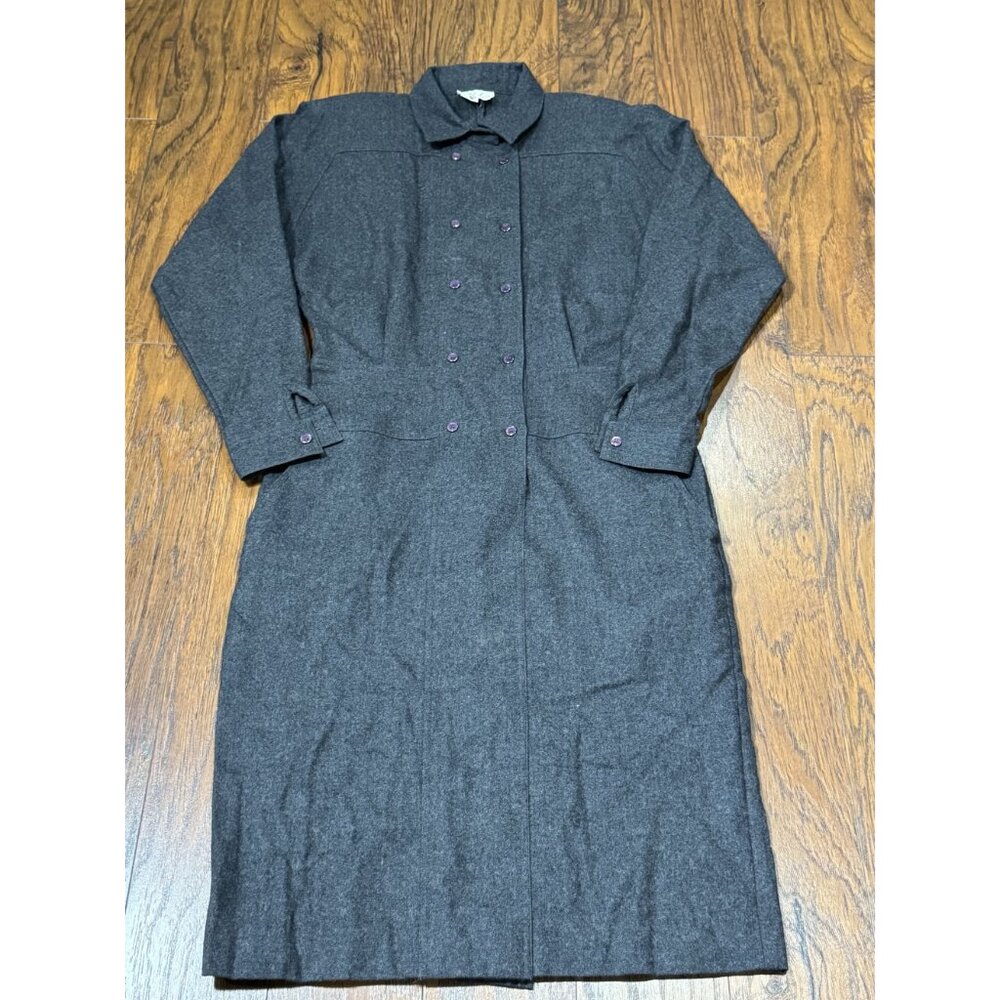Vintage Ambria Womens 12M 100% Worsted Wool Flannel Long Coat Dress Gray Classic - Picture 8 of 16
